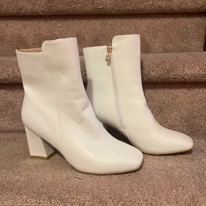 Amazon White Block Heel Ankle Boots with Side Zip